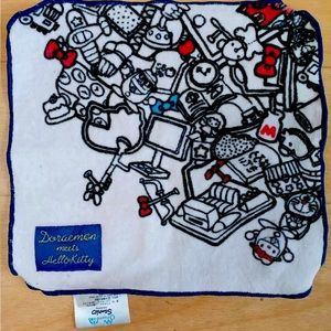 HELLO KITTY x DORAEMON Collab Face Cloth Towel Sanrio JAPAN Anime Kawaii Wipe